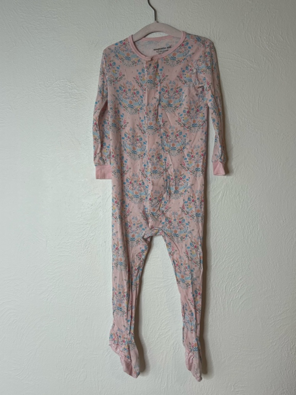 Bundle of 2 Magnetic Me Kids Disney and Pink Floral One-Piece Pajamas 12-18 mos